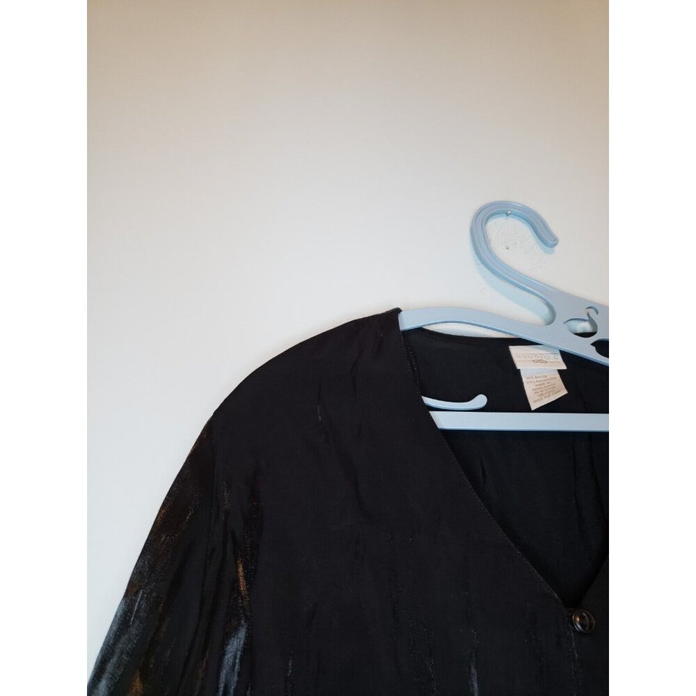Studio C Womens Plus 18 / 20 Blouse Button Front Long Sleeve Black Shiny Sheer - Picture 4 of 5